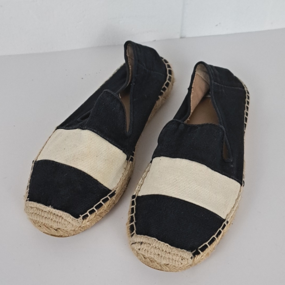 GAP Striped canvas espadrille slip on black white cotton and jute sz6